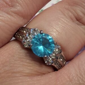 Sky Blue Topaz White CZ Stainless Steel Ring